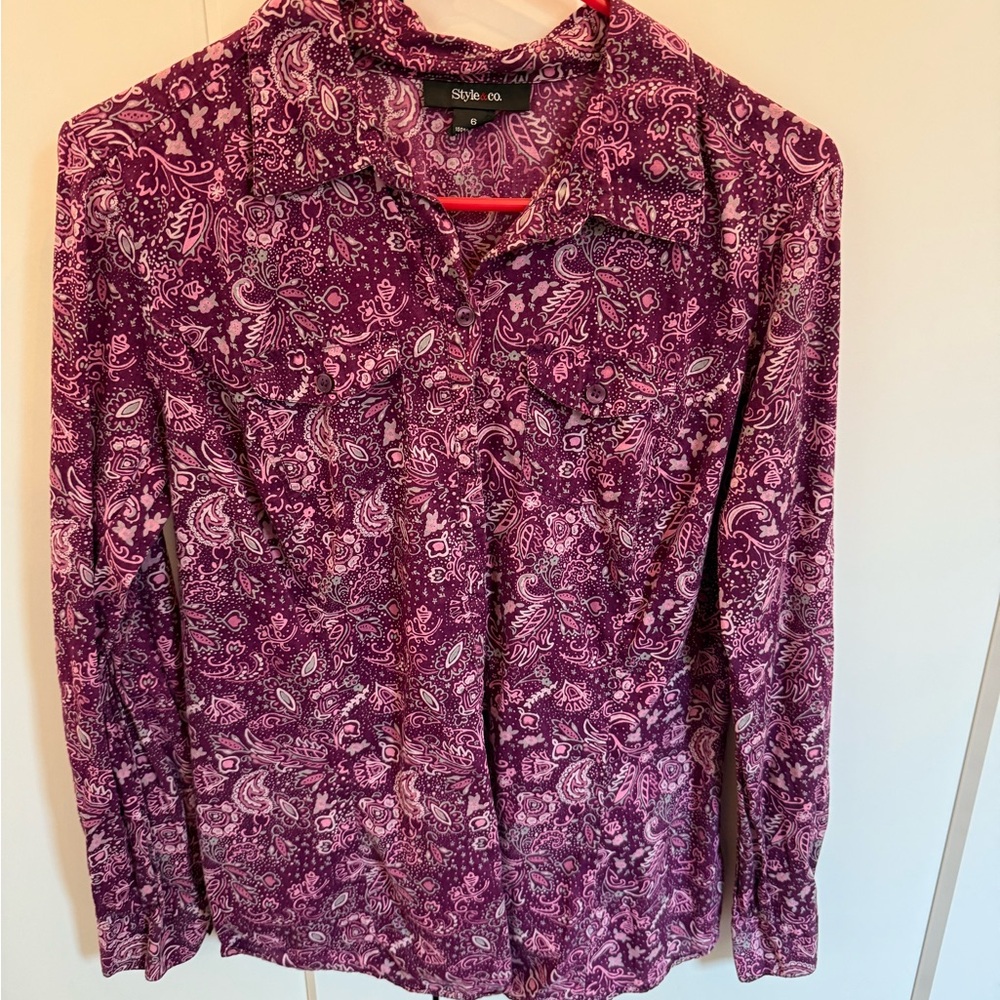 Style & Co Vibrant Purple Paisley Shirt
